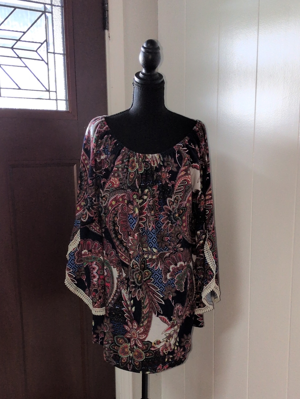 WinWin Women’s Boho Paisley Tunic Top - Navy/Multi Size L/XL
